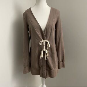 Anthropologie Saturday Sunday Olive Brown Tie Front Cardigan Jacket Sweater